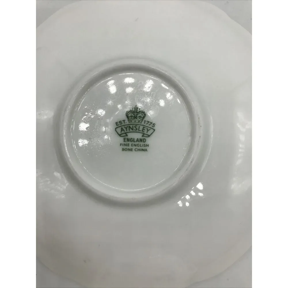 Aynsley Cup & Saucer Fine Bone China Footed w Purple Flowers Gold Trim‎